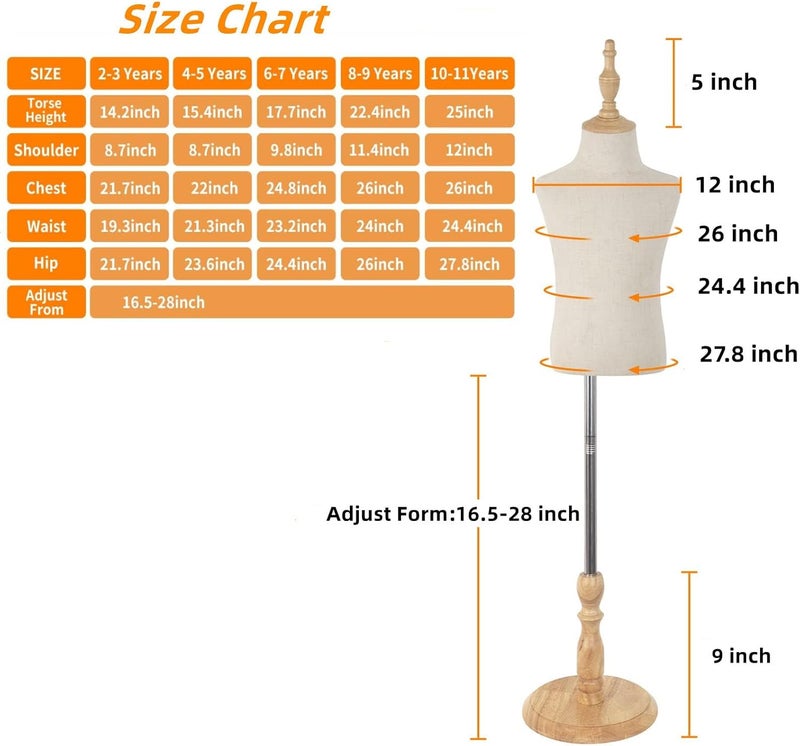 EaseHome Kids Mannequin Body,Child Dress Form with Wood Stand,Adjustable Girl and boy Dress Form for Apparel Scarf Window Shop Display, 10-11 Years Old - Image 4
